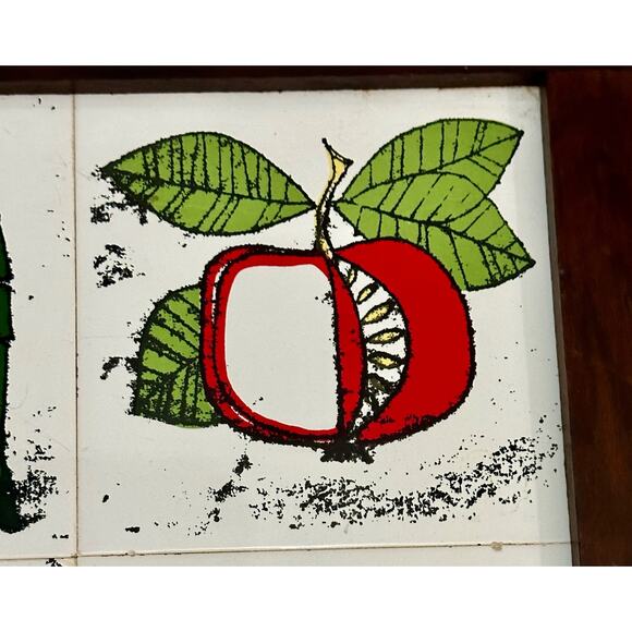 Vintage Midcentury Porcelain Fruit Trivet Tray Board Kitchen Heavy Duty Footed - Picture 4 of 6